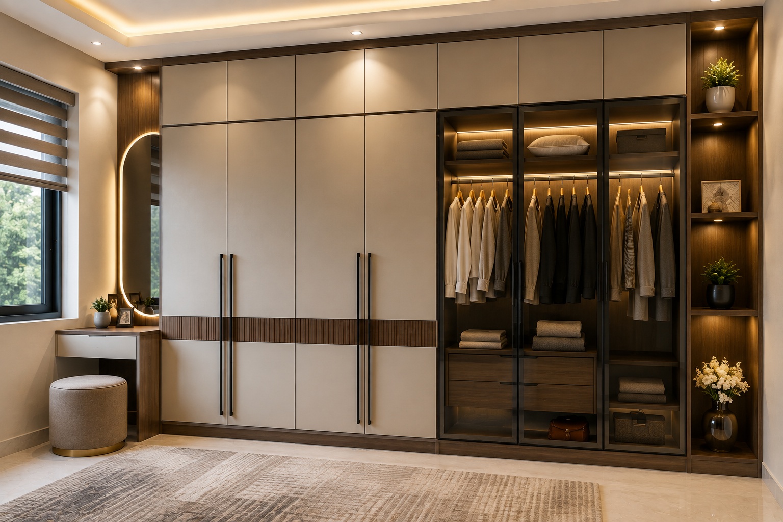 Modern bedroom wardrobe design with stylish built-in storage