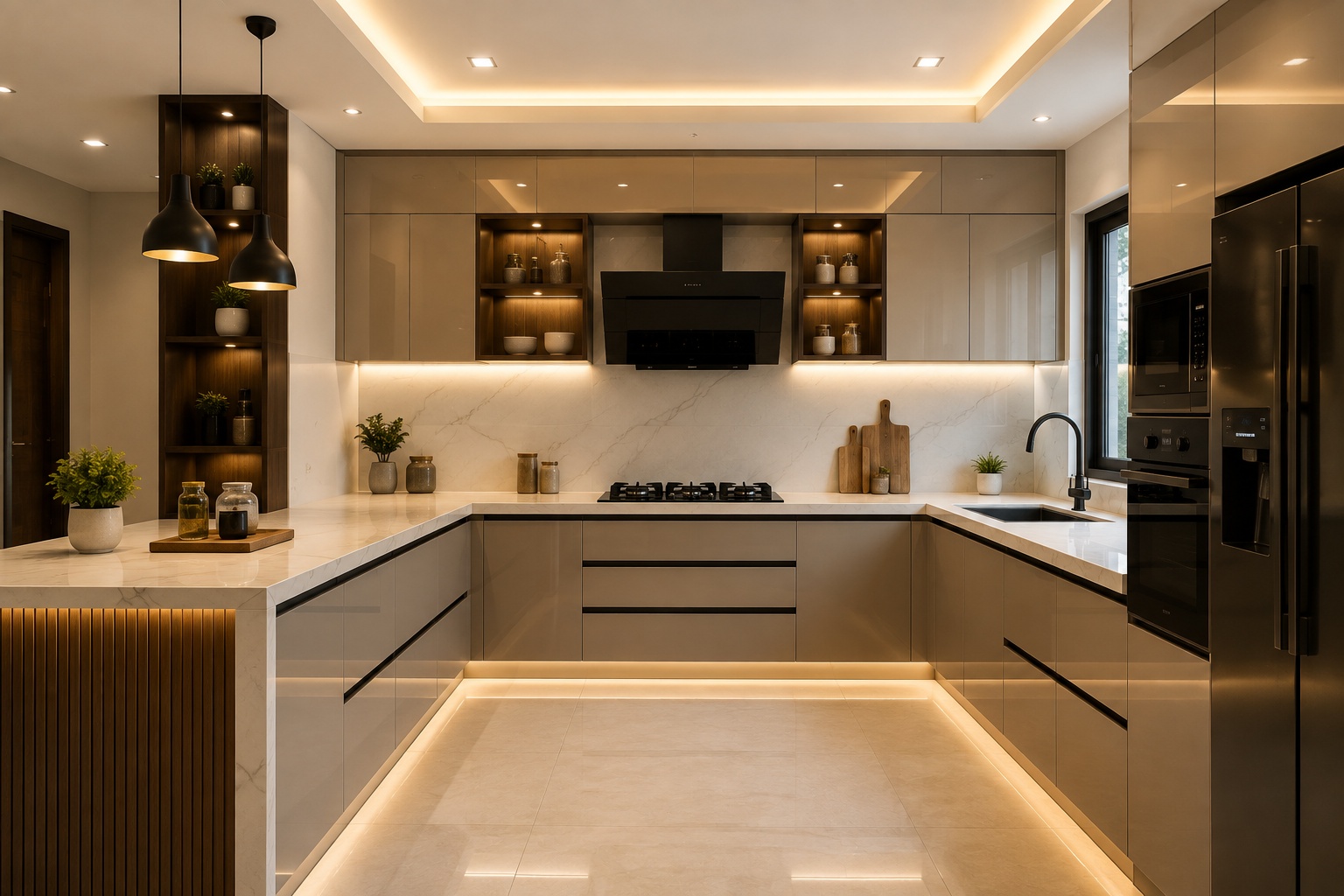 Modern modular kitchen interior design with stylish cabinets and smart storage