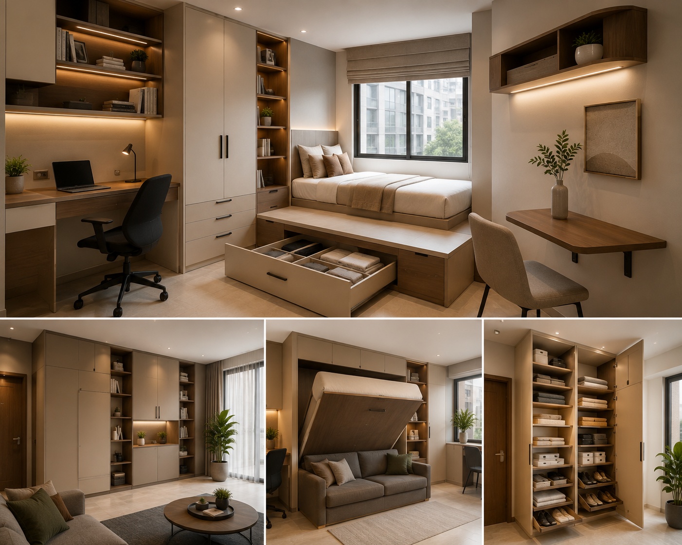 Space-saving interior design with smart storage and multifunctional furniture