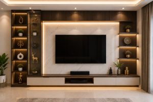 Modern TV unit and showcase design for stylish living room interiors
