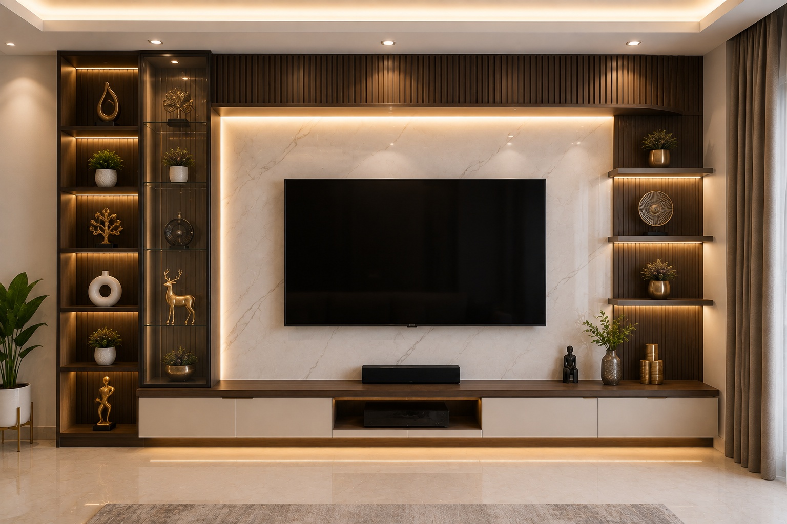 Modern TV unit and showcase design for stylish living room interiors
