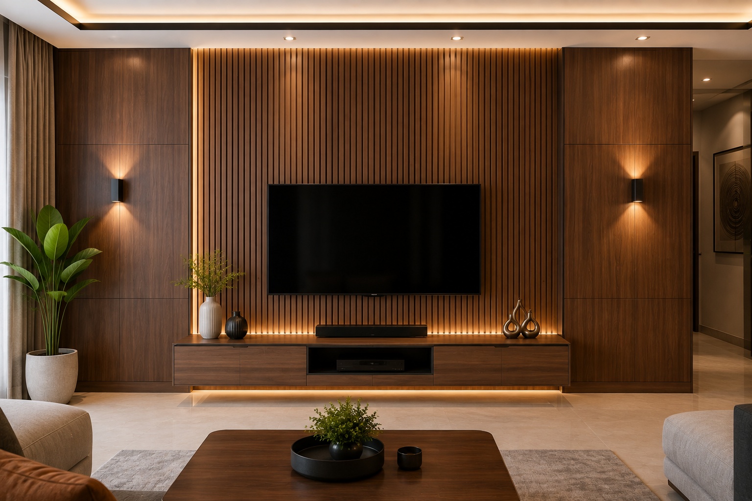 Modern wooden wall paneling design for luxury home interiors