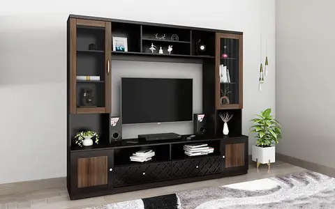 Modern TV Unit and Showcase Design by Sree Sendhur Decors