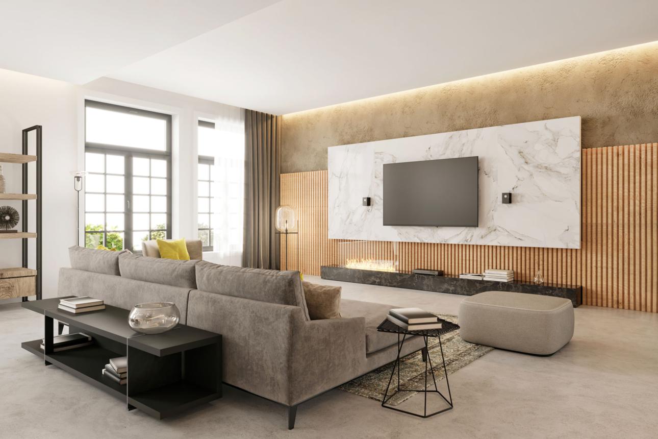 Modern Living Room Interior Design by Sree Sendhur Decors
