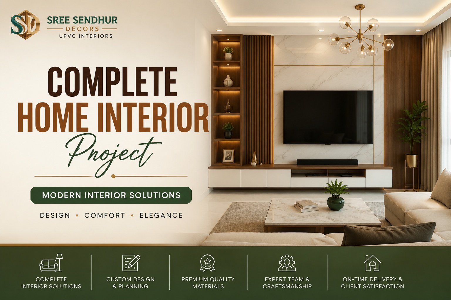 Complete Home Interior Project | Sree Sendhur Decors Complete home interior project with modern living room design and TV unit