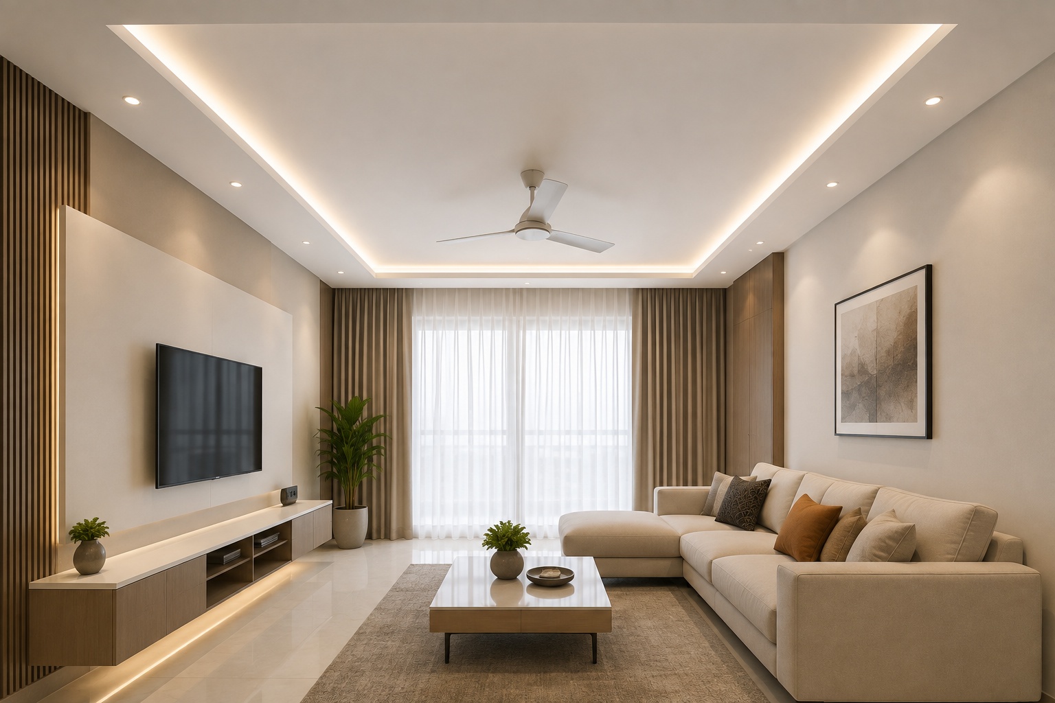 Minimalist false ceiling design for modern Indian home interior