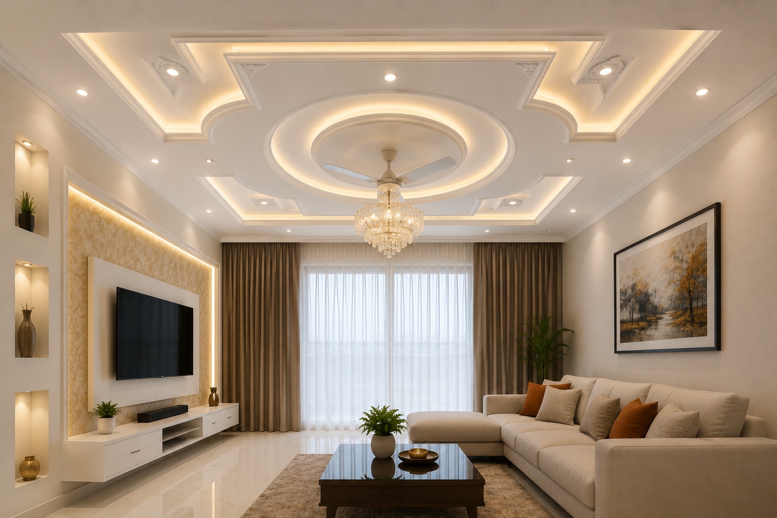 Elegant POP false ceiling design for modern Indian home interior
