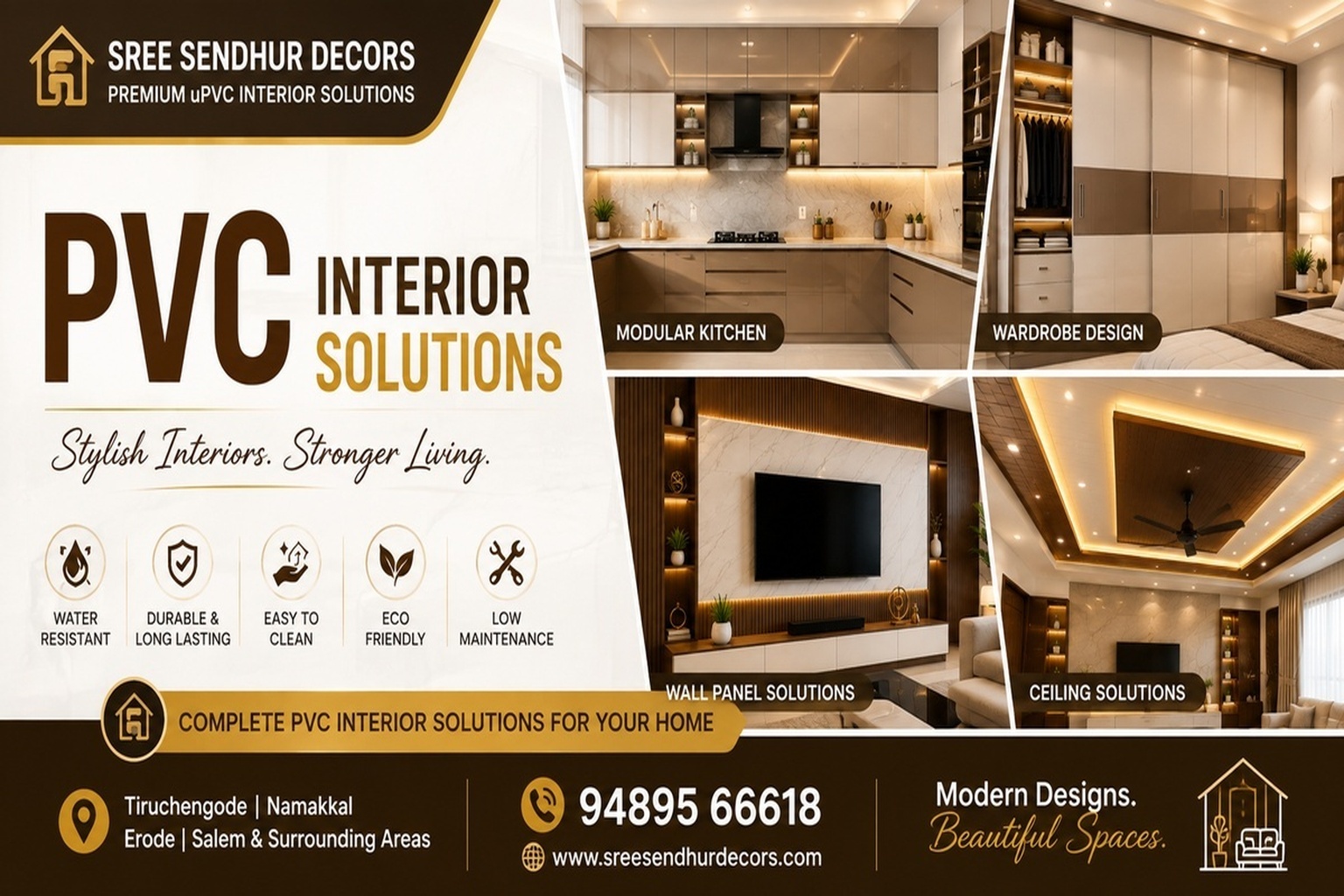 PVC interior solutions for modern homes with modular kitchen wardrobe wall panels and ceiling designs