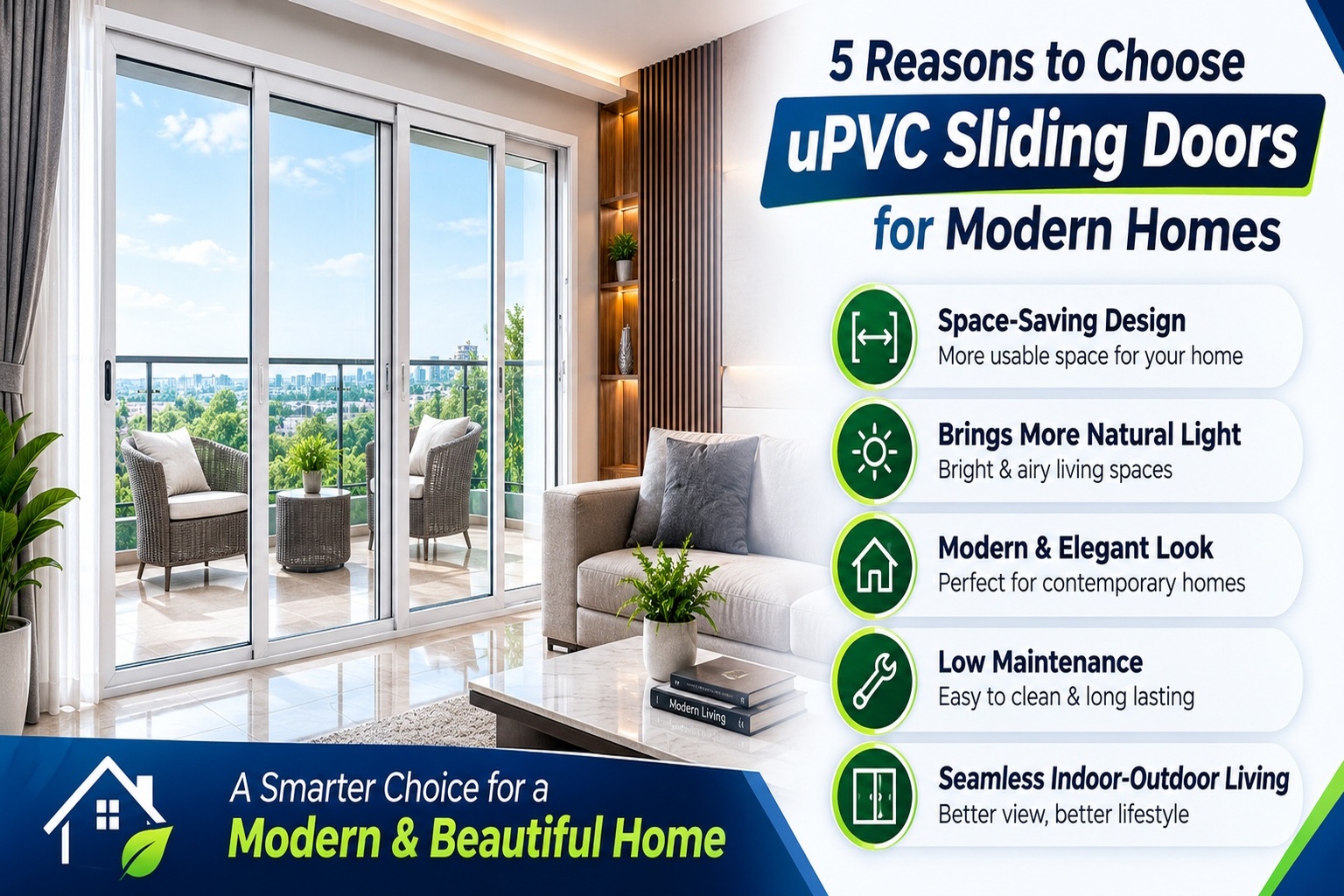 uPVC sliding doors for modern homes with large glass panels and stylish living room